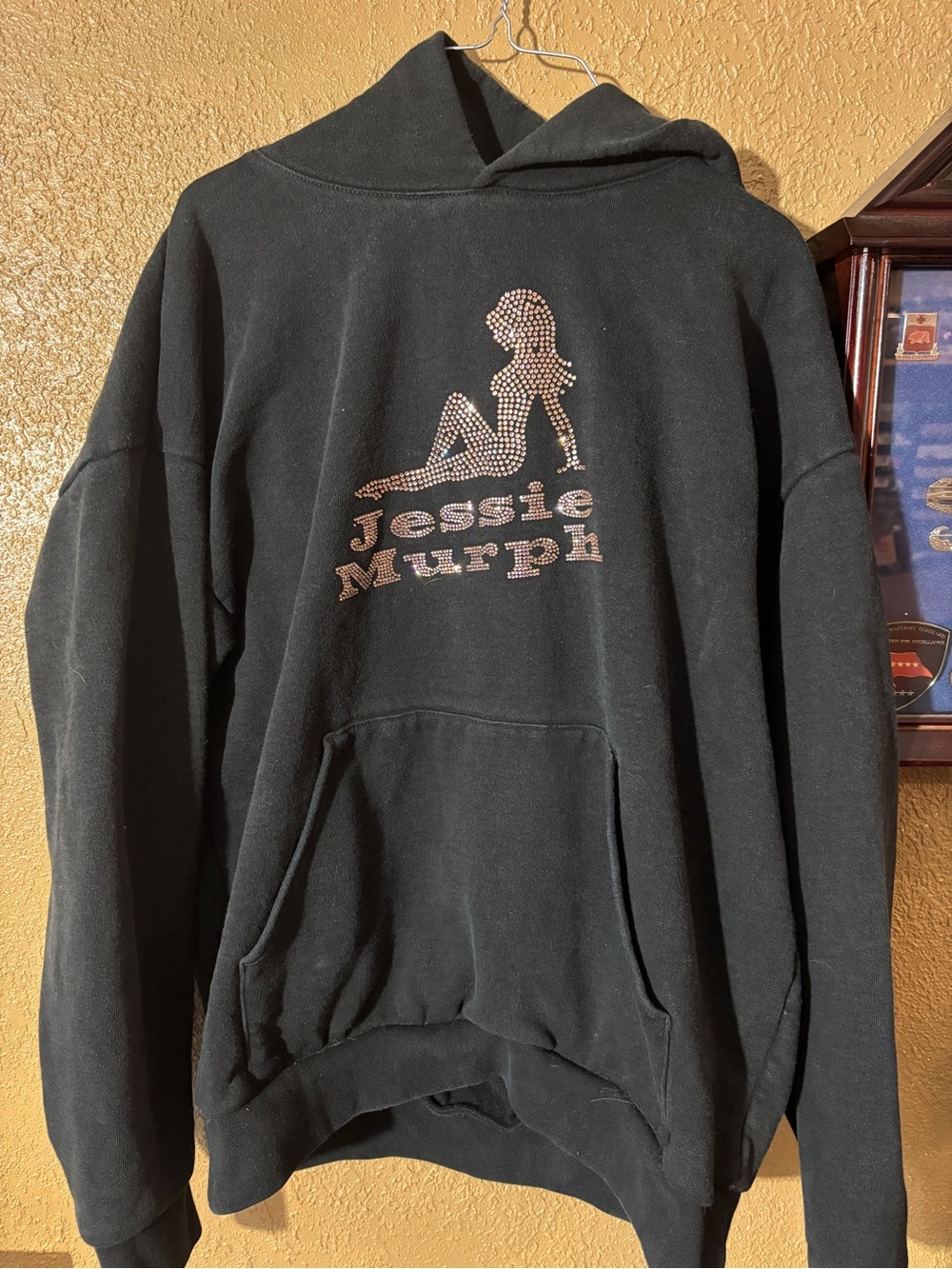 Black Crewneck Sweater with Rhinestone Logo
